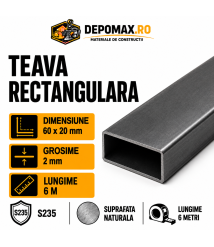 Teava rectangulara 60 x 20 x 2 mm, 6 metri